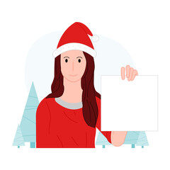 Christmas girl with poster on white background vector illustration cartoon flat design modern style 