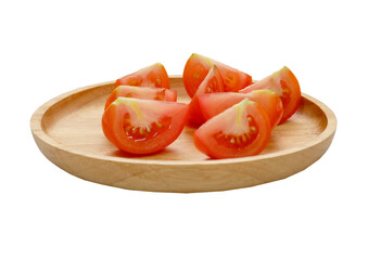 Red tomato Sliced on wooden plate