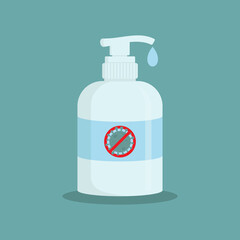 Hand sanitizer flat design vector illustration, stop corona virus sign