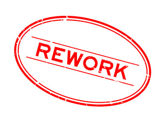 Grunge red rework word oval rubber seal stamp on white background