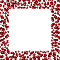 Decorative frame with red berries for decoration and photo design, print text, etc. Watercolor illustration