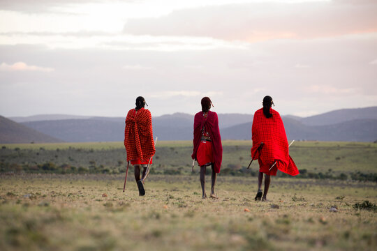 Maasai tribesmen in the Maasai Mara National Park.