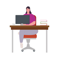 Man cartoon with computer working at desk design of Work from home theme Vector illustration