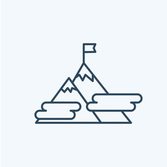 Success icon. Mountains with flag on a peak as aim achievement or leadership illustration.
