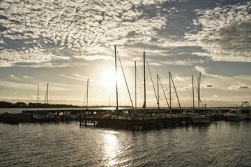 Harbolle Havn - marina, sailing yachts, Mon, Denmark, Europe, sunset