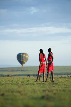 Maasai tribesmen in the Maasai Mara National Park.