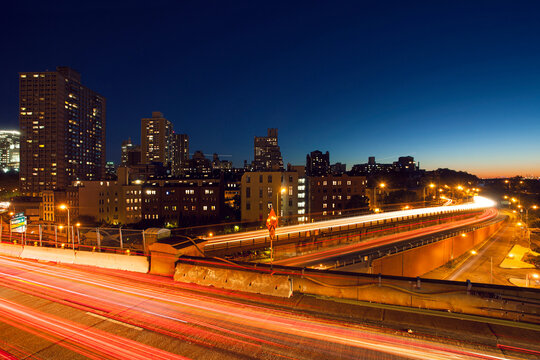 View of New York streets at sunset