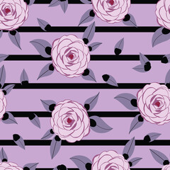 Roses and leaves floral seamless pattern