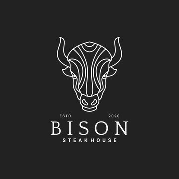 Monoline style of bison logo design. Perfect for steak house logo