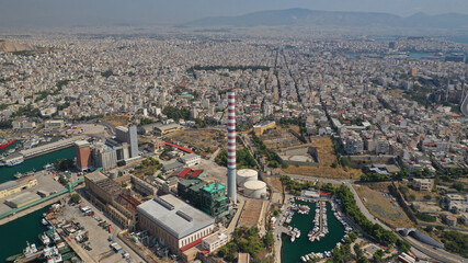 Aerial drone photo of industrial cargo container logistics terminal of Perama near commercial port of Piraeus