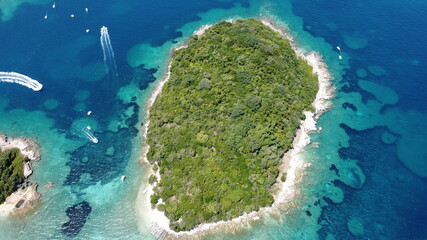 Small green island of the Albanian Maldives in the southern village of Ksamil