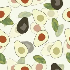 Wall murals Avocado Avocados, half avocados and half avocados without seeds seamless pattern