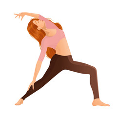 Vector illustration of a girl dancer on a white background. The concept of yoga, meditation, sports, healthy lifestyle, dance, dance moves, fitness, exercise, gymnastics, workout.