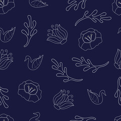 floral outline seamless pattern