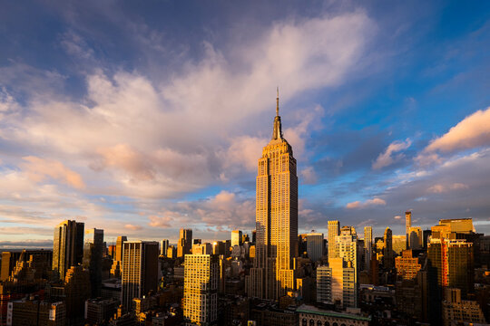 Cityscape with Empire State Building at sunset