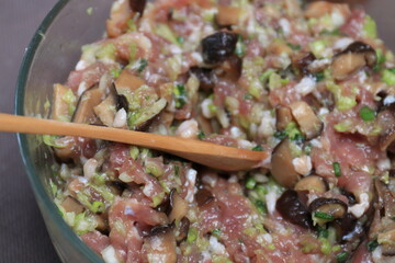 Chinese Traditional Dish, Dim Sum , Shwoing the Fillings inside Dumpling