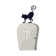 halloween graveyard tomb cemetery with cat