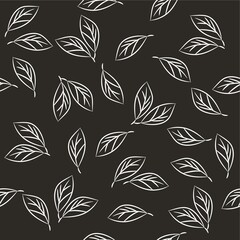 seamless pattern with leaves, black white