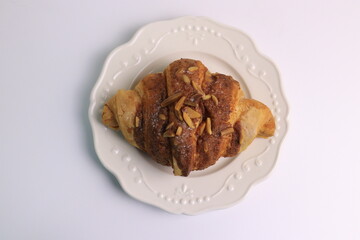 Top View of Almond Chocolate Croissant, French Pastry