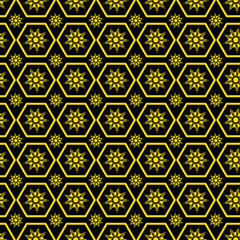 Geometrical flowers and polygons seamless pattern