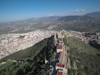 Aerial photography of the Castle of Jaen and the city of Jaen in the background