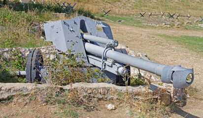 old cannon of the period of WW2 on position