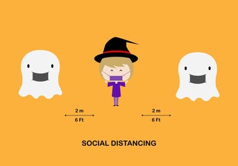 Concepts of social distancing and happy halloween