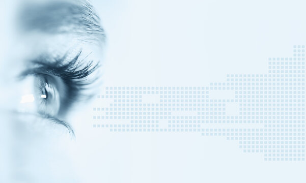Close-up of female eye with digital pattern