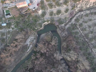 Aerial view of small river in autumn