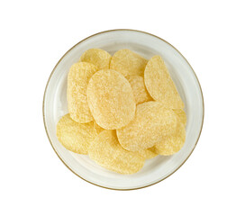 potato chips with transparent dish isolated on white background ,include clipping path
