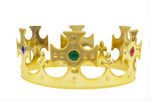 Golden crown with gems isolated on white background