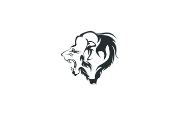 A Lion head logo in black and white. This is vector illustration ideal for a mascot and tattoo or T-shirt graphic.