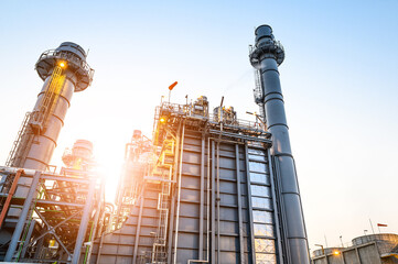 Glow light of petrochemical industry on sunset and Twilight sky ,Power plant,Energy power station area