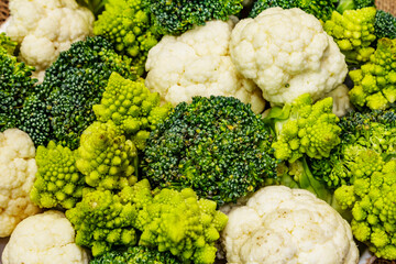 Assorted broccoli, romanesco and cauliflower