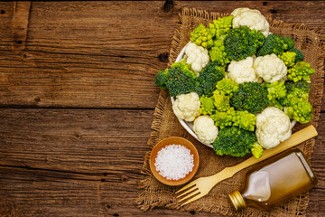 Fototapeta na wymiar Assorted broccoli, romanesco and cauliflower