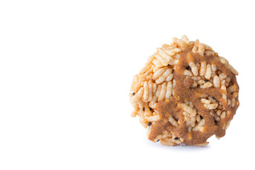 Thai Sweet Crispy Rice Cakes with Cane Sugar Drizzle. on white background 