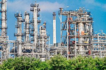Industrial zone,The equipment of oil refining,Close-up of industrial pipelines of an oil-refinery plant,Detail of oil pipeline with valves in large oil refinery.