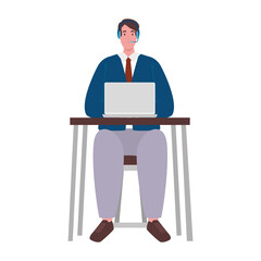 Man cartoon with laptop working at desk design of Work from home theme Vector illustration