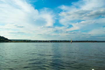 evening on the blue lake with yachts