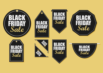 Etiquetas negra de blackfriday sobre fondo amarillo.