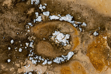 Pattern and Colors in Run-off Water from a Geyser, Upper Geyser Basin Area, Yellowstone National Park