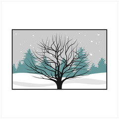 Silhouette Dry Dead Oak Maple Banyan Tree Isolated Winter Background  Illustration Logo Design
