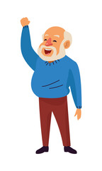 old man with hand up active senior character