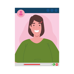 Woman in video chat screenshot design, Call online conference and webcam theme Vector illustration