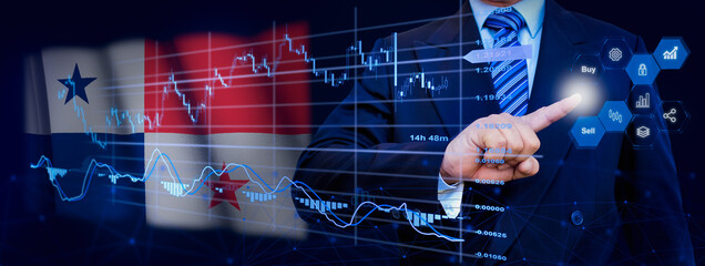 Businessman touching data analytics process system with KPI financial charts, dashboard of stock...
