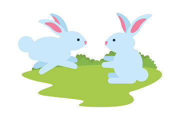 cute rabbits couple in the camp scene characters