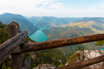 Tara National Park, Serbia. Viewpoint Banjska Stena. View at Drina river canyon and lake Perucac