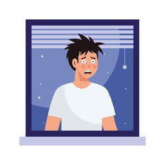 man cartoon with insomnia in window design, sleep and night theme Vector illustration