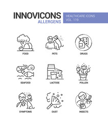 Allergens - vector line design style icons set