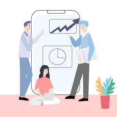 Employees discuss sales plan, the vector graphics